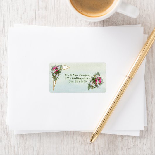 Geometric - Gold Glitzer Blume Bouquet Adressaufkleber (Insitu)