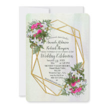 Geometric - Gold Glitzer Blume Hochzeit Einladung