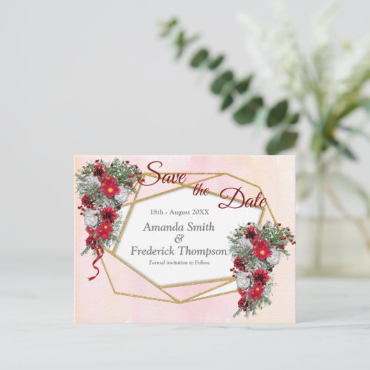 Geometric - Gold Glitzer Burgundy Bouquets Ankündigungspostkarte (Stehend Vorderseite)