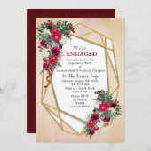 Geometric - Gold Glitzer Burgundy Bouquets Einladung (Vorne/Hinten)