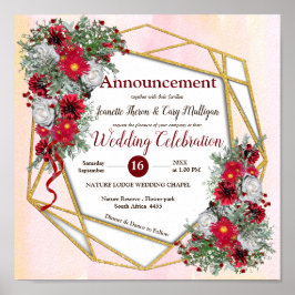 Geometric - Gold Glitzer Burgundy Bouquets Poster