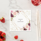 Geometric Gold Glitzer Burgundy Floral Wedding Serviette (Beispiel)