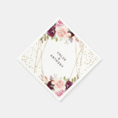 Geometric Gold Glitzer Burgundy Floral Wedding Serviette (Ecke)
