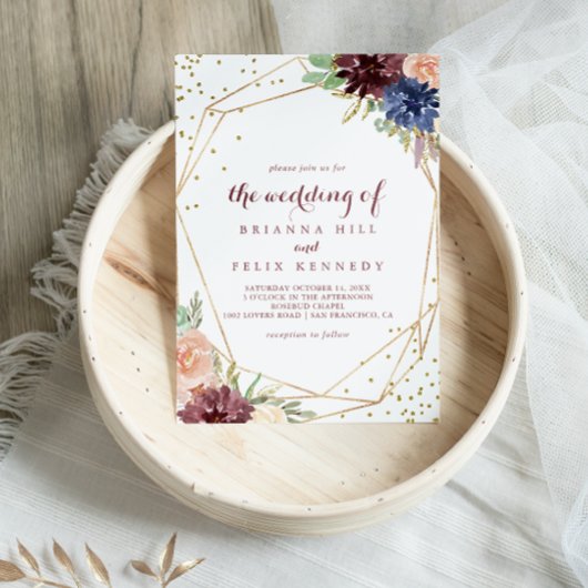 Geometric Gold Glitzer Calligraphy Wedding Einladung