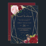 Geometric Gold Glitzer Red 16. Geburtstagsparty Einladung<br><div class="desc">Diese geometrische Goldene Glitzer Rot 16 . Geburtstag Geburtstagsfeier lädt zu einem modernen Geburtstag ein. Das künstlerische Bordo Marsala-Design bietet Aquarellfarben,  Grün,  Rosa,  Bordeaux und Rosa Rose mit Grünpflanzen,  die in einem anmutigen und strahlenden Bouquet aus Blume um geometrische Goldrahmen angeordnet sind.</div>