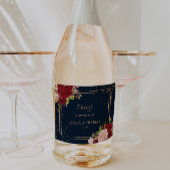 Geometric Gold Glitzer Red Tropical Wedding Schaumweinetikett