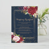 Geometric Gold Glitzer Red Wedding Breakfast Einladung (Stehend Vorderseite)