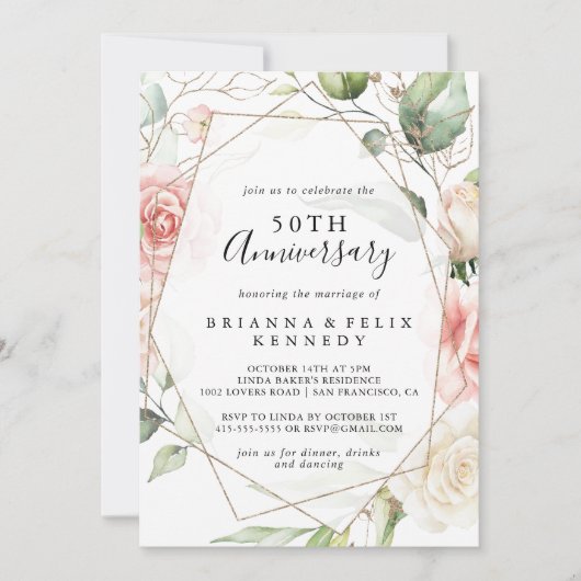 Geometric Gold Green 50. Hochzeitstag Einladung (Vorderseite)