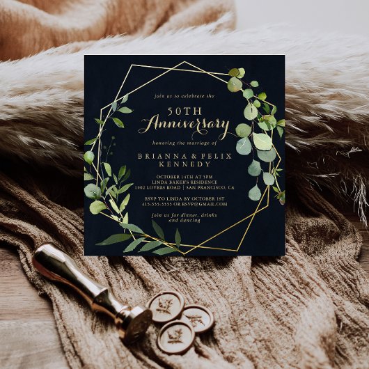 Geometric Gold Green 50. Hochzeitstag Einladung