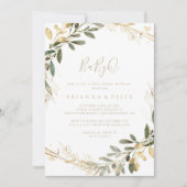 Geometric Gold Green BabyQ Baby Duschgrill Einladung (Vorderseite)