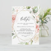 Geometric Gold Green BabyQ Baby Duschgrill Einladung (Stehend Vorderseite)