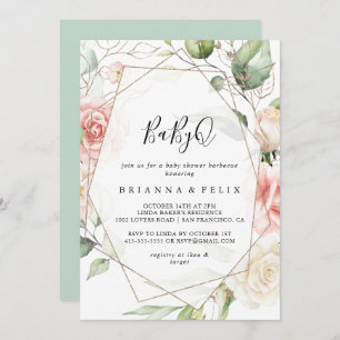 Geometric Gold Green BabyQ Baby Duschgrill Einladung