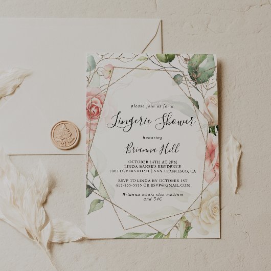 Geometric Gold Green Bridal Lingerie Dusche Einladung