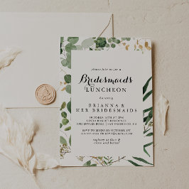 Geometric Gold Green Bridesmaids Luncheon Dusche Einladung