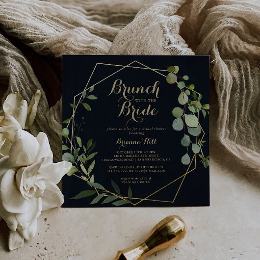 Geometric Gold Green Brunch mit Brautdusche Einladung