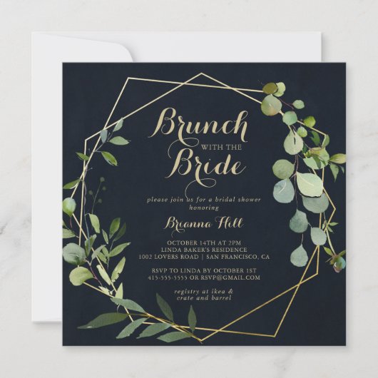 Geometric Gold Green Brunch mit Brautdusche Einladung (Vorderseite)
