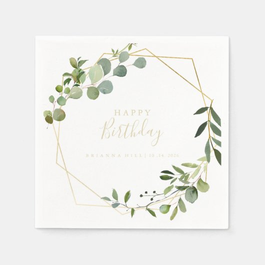 Geometric Gold Green Calligraphy Birthday Party Serviette (Vorderseite)