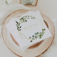 Geometric Gold Green Calligraphy Happy Birthday