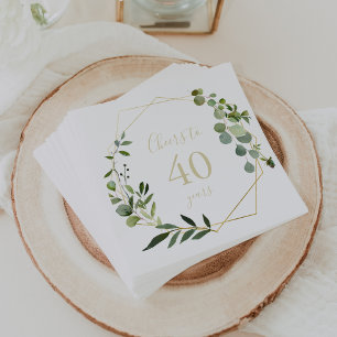 Geometric Gold Green Cheers to 40 Years Birthday Serviette
