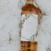 Geometric Gold Green Cheers Wedding Wine Labels Weinetikett