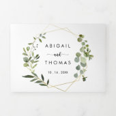 Geometric Gold Green Eucalyptus Wedding Dreifach Gefaltete Einladung (Cover)