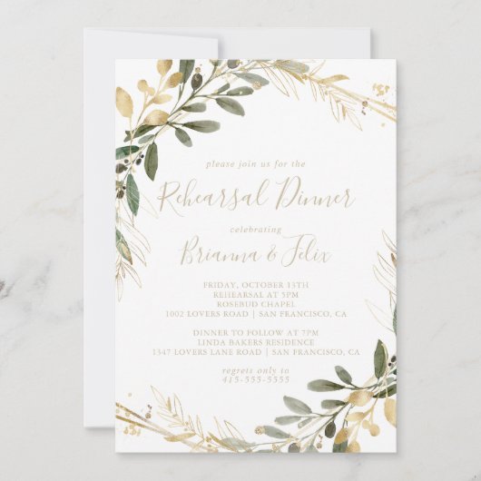 Geometric Gold Green Fall Probe Dinner Einladung (Vorderseite)