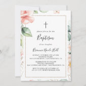 Geometric Gold Green Foliage Floral Baptisse Einladung (Vorderseite)