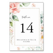 Geometric Gold Green Foliage Floral Wedding Tischnummer (Vorderseite)