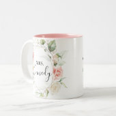 Geometric Gold Green Foliage Mrs. Newlywed Bride Zweifarbige Tasse (Vorderseite Links)