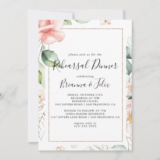 Geometric Gold Green Foliage Probe Dinner Einladung (Vorderseite)