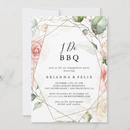 Geometric Gold Green I Do GRILLEN Engagement Party Einladung (Vorderseite)