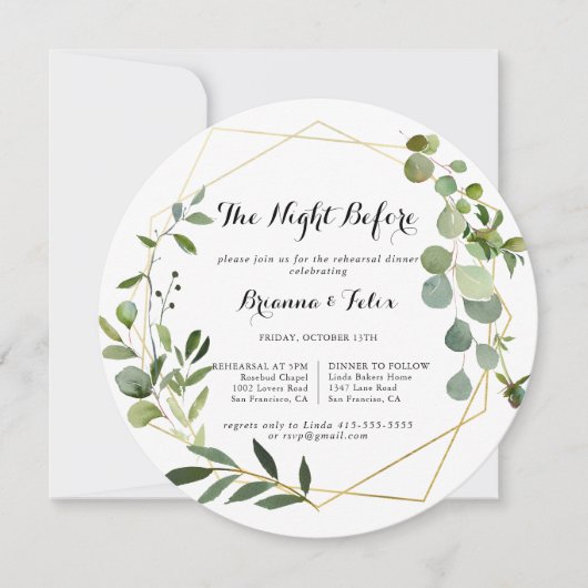 Geometric Gold Green Night Before Probe Dinner Einladung (Vorderseite)