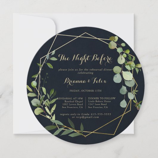 Geometric Gold Green Night Before Probe Dinner Einladung (Vorderseite)