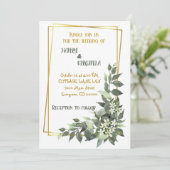 Geometric Gold-Green Tropical Wedding Einladung (Stehend Vorderseite)