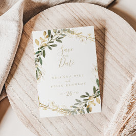 Geometric Gold Greenerity Fall Save the Date Postkarte