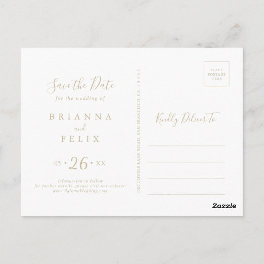 Geometric Gold Greenerity Fall Save the Date Postkarte (Rückseite)