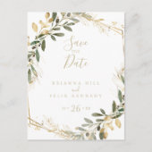 Geometric Gold Greenerity Fall Save the Date Postkarte (Vorderseite)