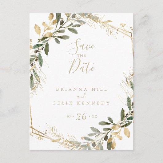 Geometric Gold Greenerity Fall Save the Date Postkarte (Vorderseite)