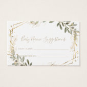 Geometric Gold Greenery Baby Name Suggestions Card (Vorderseite)