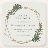 Geometric Gold Greenery Boho Wedding Save the Date Rechteckiger Pappuntersetzer (Vorderseite)