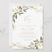 Geometric Gold Greenery Es ist eine Baby-Dusche Einladung (Vorderseite)