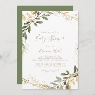 Geometric Gold Greenery Fall Baby Shower Einladung