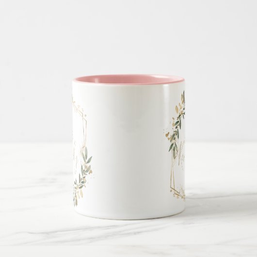 Geometric Gold Greenery Fall Mrs. Newlywed Bride Zweifarbige Tasse (Mittel)
