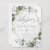 Geometric Gold Greenery Kinderdusche Einladung (Vorderseite)