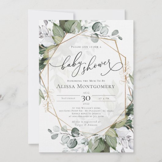 Geometric Gold Greenery Kinderdusche Einladung (Vorderseite)