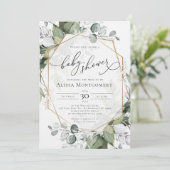 Geometric Gold Greenery Kinderdusche Einladung (Stehend Vorderseite)