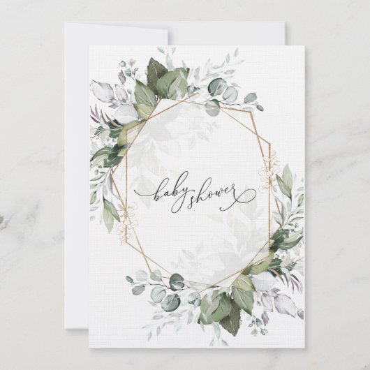 Geometric Gold Greenery Kinderdusche Einladung (Rückseite)