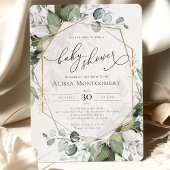 Geometric Gold Greenery Kinderdusche Einladung