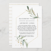 Geometric Gold Greenery Wedding Reduced Guest List Ankündigung (Vorne/Hinten)