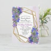 Geometric Gold & Lavender Blume Hochzeit Einladung (Stehend Vorderseite)